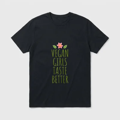 Vegan Girls Taste T-Shirt – Green text reading Vegan Girls Taste Better with a pink flower on top – Classic T-Shirt in Black