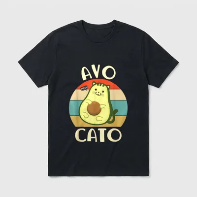 Avocado Women Kids Avocato T-Shirt – Retro cat-avocado hybrid saying MEOW with split text – Classic T-Shirt in Black