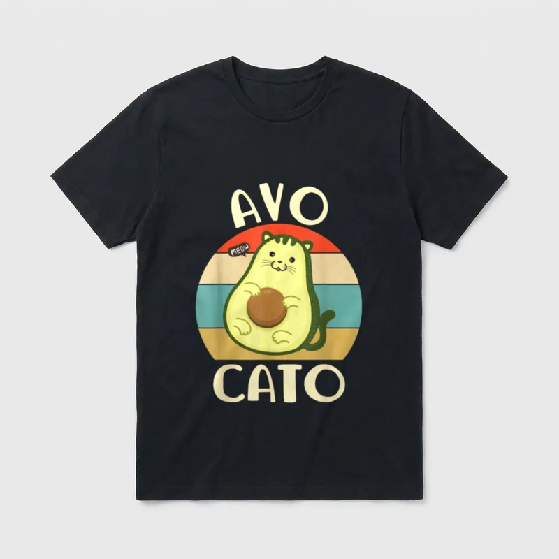 Avocado Women Kids Avocato T-Shirt – Retro cat-avocado hybrid saying MEOW with split text – Classic T-Shirt in Black