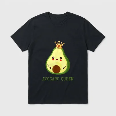 Avocado Queen Women Girls T-Shirt – Cute cartoon avocado wearing a gold crown with text below – Classic T-Shirt in Black