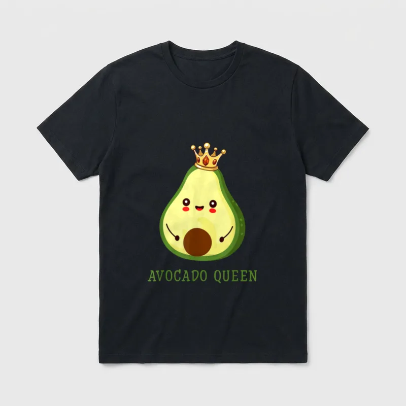 Avocado Queen Women Girls T-Shirt – Cute cartoon avocado wearing a gold crown with text below – Classic T-Shirt in Black