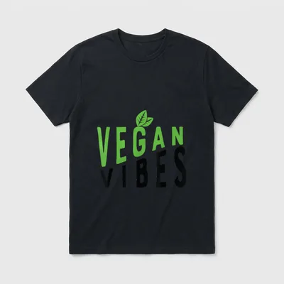 Vegan Vibes for Men T-Shirt – Green VEGAN VIBES text with a leaf sprout above the G – Classic T-Shirt in Black
