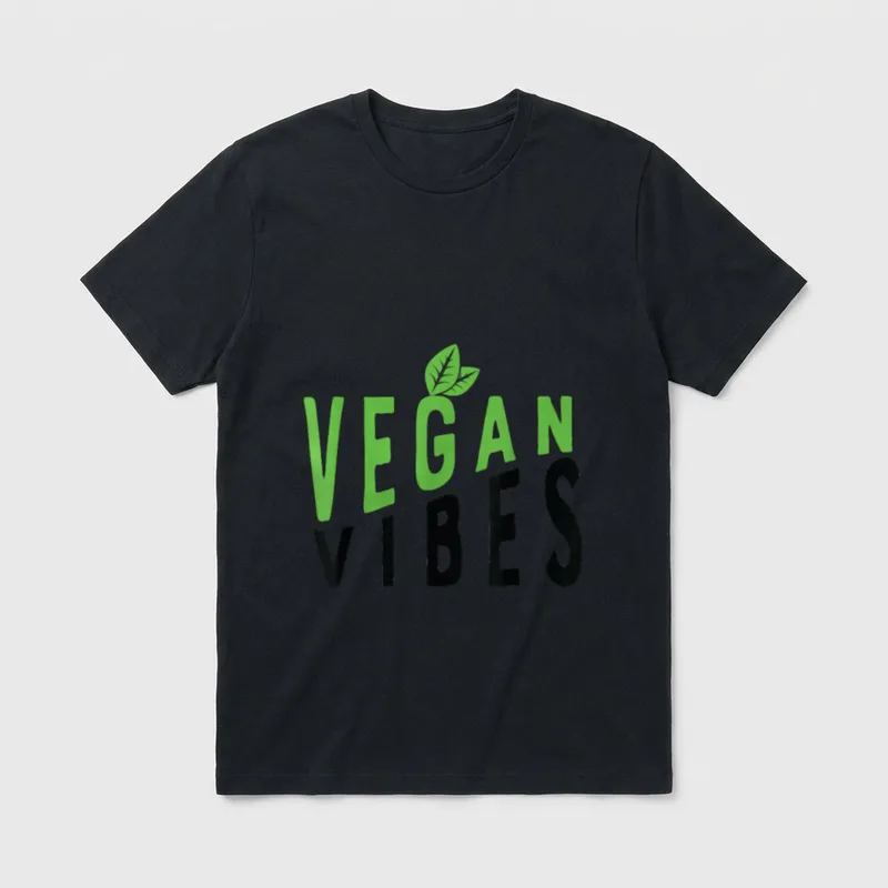 Vegan Vibes for Men T-Shirt – Green VEGAN VIBES text with a leaf sprout above the G – Classic T-Shirt in Black
