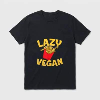 Vegan AF Style Lazy T-Shirt – LAZY VEGAN text with red carton of french fries illustration – Classic T-Shirt in Black