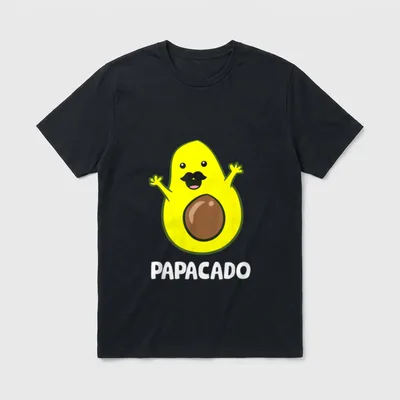 Funny Avocado Dad Vegan T-Shirt – A cartoon avocado with mustache and the word PAPACADO – Classic T-Shirt in Black