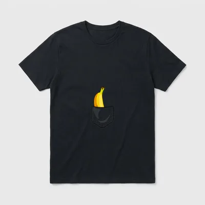 Funny Banana Pocket Cool T-Shirt – Yellow banana sticking out of a grey illustrated pocket – Classic T-Shirt in Black