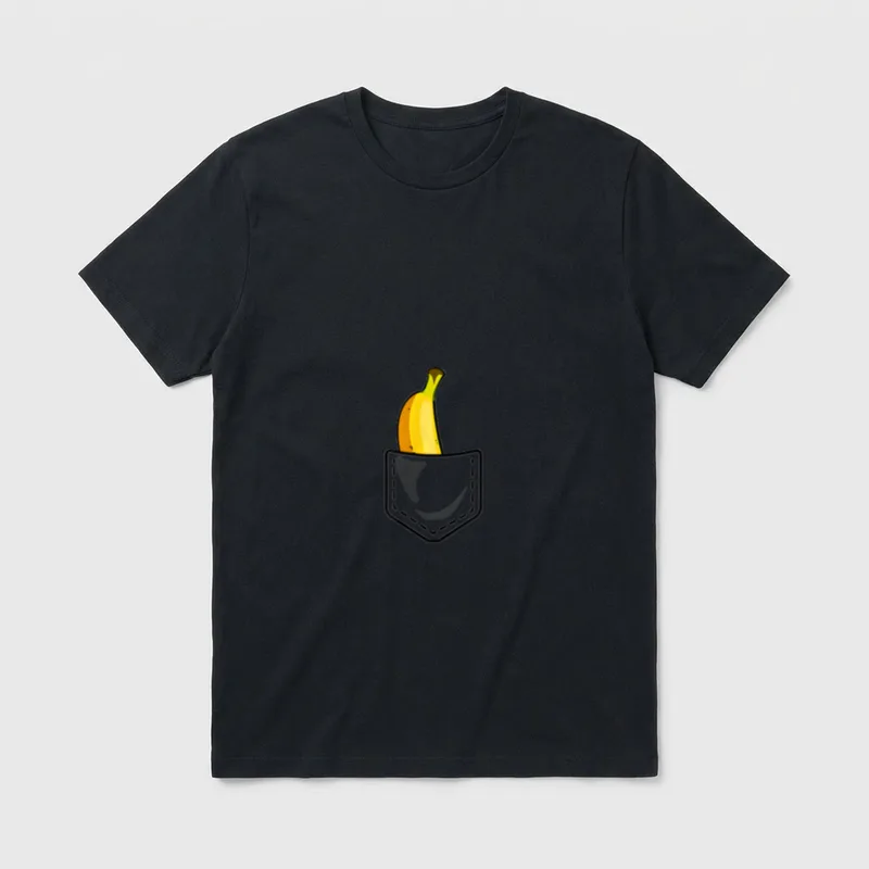Funny Banana Pocket Cool T-Shirt – Yellow banana sticking out of a grey illustrated pocket – Classic T-Shirt in Black