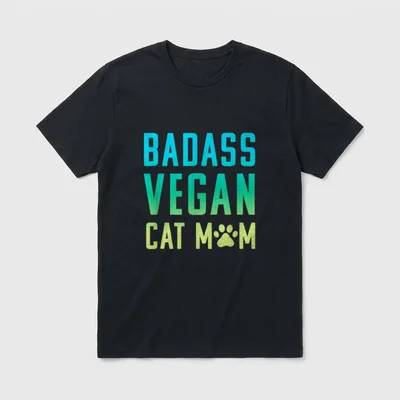 Badass Vegan Cat Mom Cute T-Shirt – BADASS VEGAN CAT MOM with paw print in the word MOM – Classic T-Shirt in Black