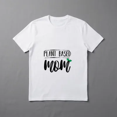 Funny Plant Based Vegan T-Shirt – "PLANT BASED MOM" in bold letters with green leaf accent – Classic T-Shirt in Black