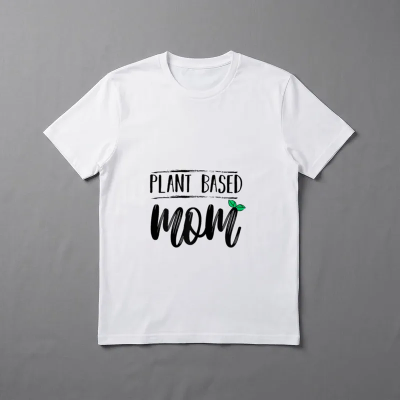 Funny Plant Based Vegan T-Shirt – "PLANT BASED MOM" in bold letters with green leaf accent – Classic T-Shirt in Black