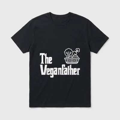 Funny Fathers Day T-Shirt – The Veganfather text with basket of vegetables illustration – Classic T-Shirt in Black