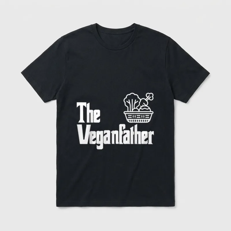 Funny Fathers Day T-Shirt – The Veganfather text with basket of vegetables illustration – Classic T-Shirt in Black