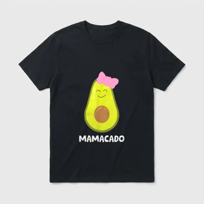 Funny Avocado Lover Vegan T-Shirt – Smiling avocado half with pink bow and white text Mamacado – Classic T-Shirt in Black