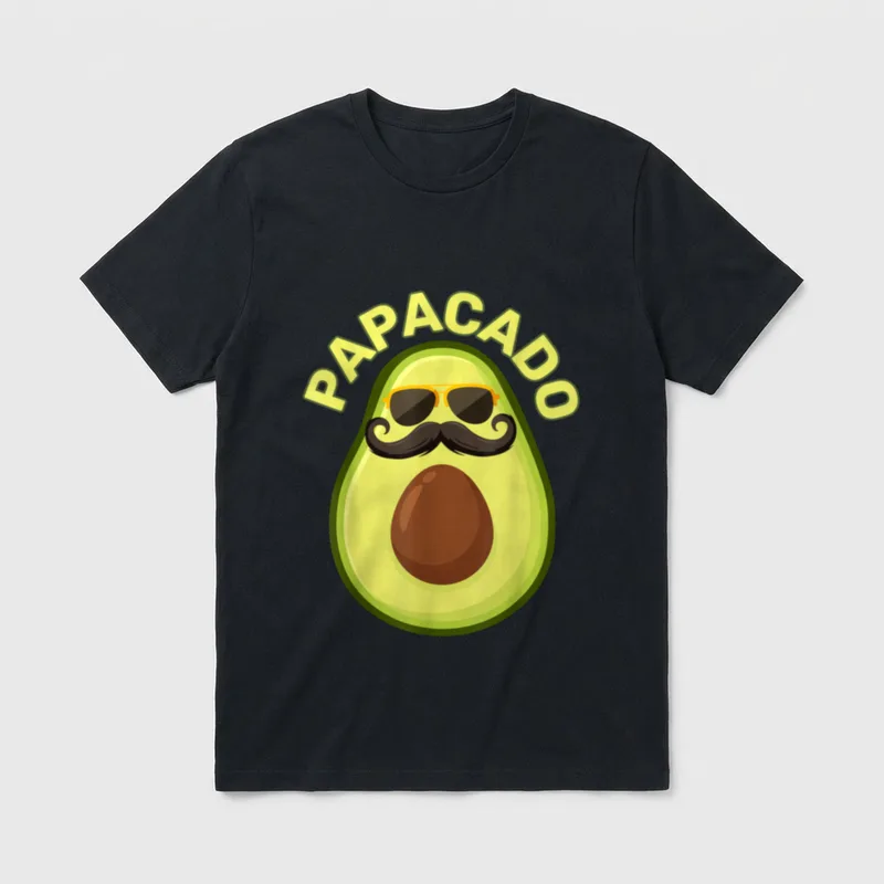 Papacado Father's Day Daddy T-Shirt – Cool avocado with sunglasses and mustache under arched text – Classic T-Shirt in Black