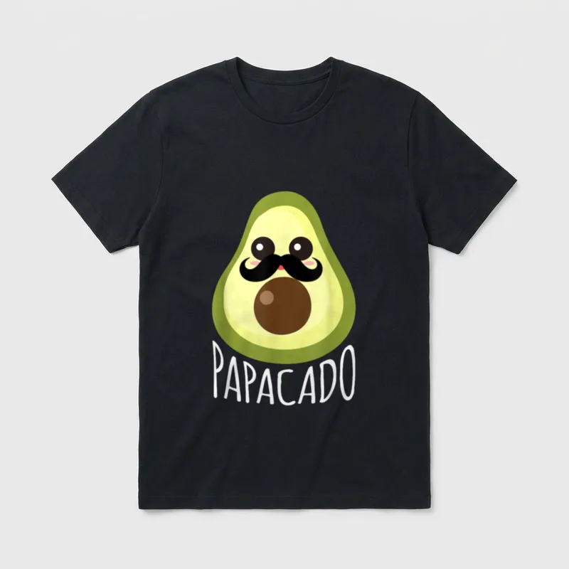 Avocado Dad Vegan Guacamole T-Shirt – Cute avocado with mustache and text PAPACADO – Classic T-Shirt in Black