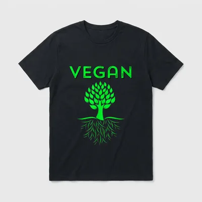 Vegan Tree Roots Green T-Shirt – Green tree with leaf roots and VEGAN text – Classic T-Shirt in Black