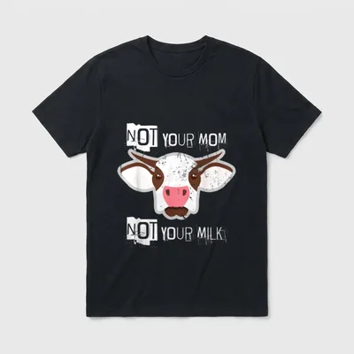 Funny Cow Vegan T-Shirt – Cartoon cow head with text Not Your Mom Not Your Milk – Classic T-Shirt in Black
