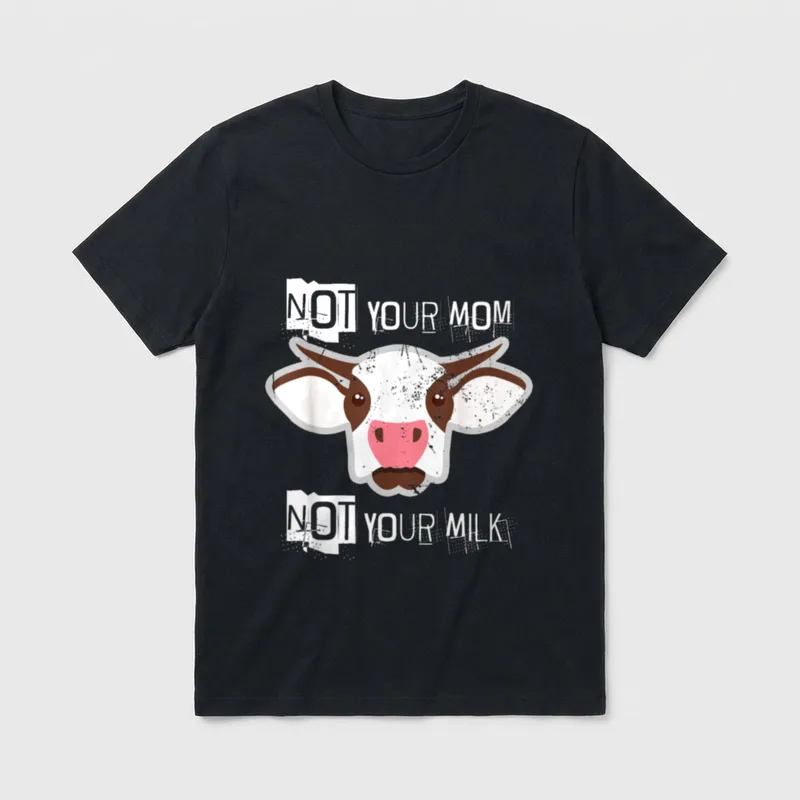 Funny Cow Vegan T-Shirt – Cartoon cow head with text Not Your Mom Not Your Milk – Classic T-Shirt in Black