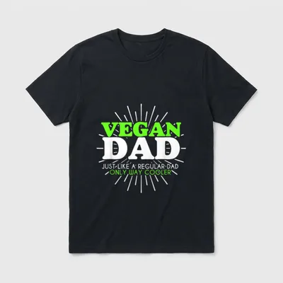 Funny Vegan Dad T-Shirt – Vegan Dad text with retro sunburst rays and slogan – Classic T-Shirt in Black