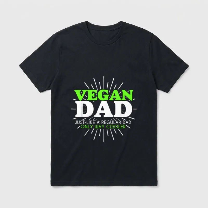 Funny Vegan Dad T-Shirt – Vegan Dad text with retro sunburst rays and slogan – Classic T-Shirt in Black