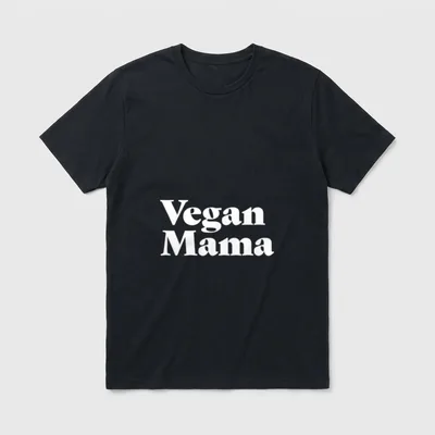 Vegan Mama for Moms T-Shirt – White text reading Vegan Mama on a grey background – Classic T-Shirt in Black
