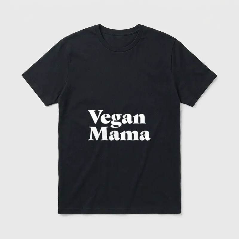 Vegan Mama for Moms T-Shirt – White text reading Vegan Mama on a grey background – Classic T-Shirt in Black