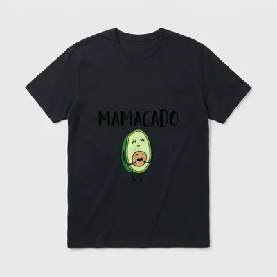 Mamacado for Men Women T-Shirt – Smiling avocado hugging pit under MAMACADO text – Classic T-Shirt in Black
