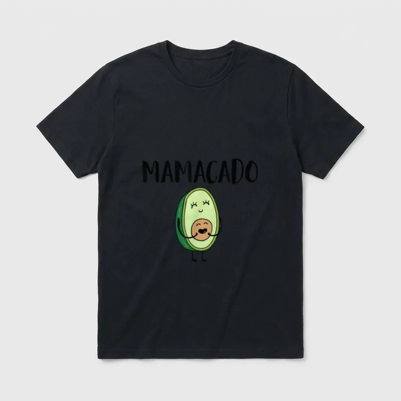 Mamacado for Men Women T-Shirt – Smiling avocado hugging pit under MAMACADO text – Classic T-Shirt in Black
