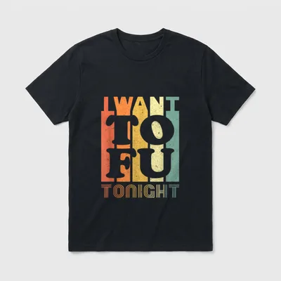 I Want Tofu T-Shirt – I WANT TOFU TONIGHT in retro block letters with rainbow gradient colors – Classic T-Shirt in Black