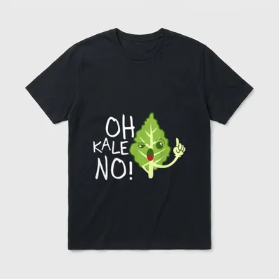 Oh Kale No Vegan for Women T-Shirt – Text reading OH KALE NO with cartoon kale leaf character – Classic T-Shirt in Black
