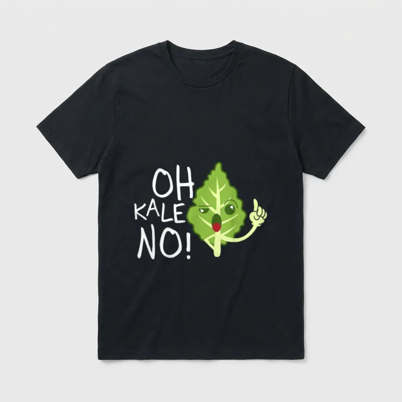 Oh Kale No Vegan for Women T-Shirt – Text reading OH KALE NO with cartoon kale leaf character – Classic T-Shirt in Black