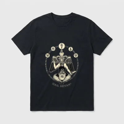 Hail Seitan Satanic vegan T-Shirt – Text reading 'HAIL SEITAN!' below an occult chef figure – Classic T-Shirt in Black