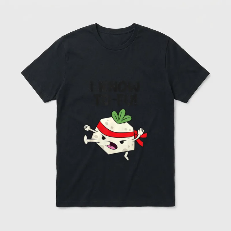 Funny Tofu Vegan I Know T-Shirt – I KNOW TO-FU! with cartoon tofu character – Classic T-Shirt in Black