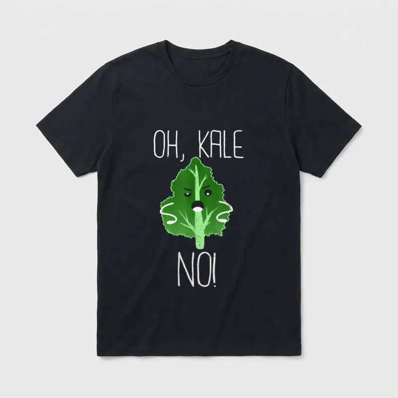 Oh Kale No Vegan design T-Shirt – OH, KALE NO! with a cartoon kale leaf character – Classic T-Shirt in Black