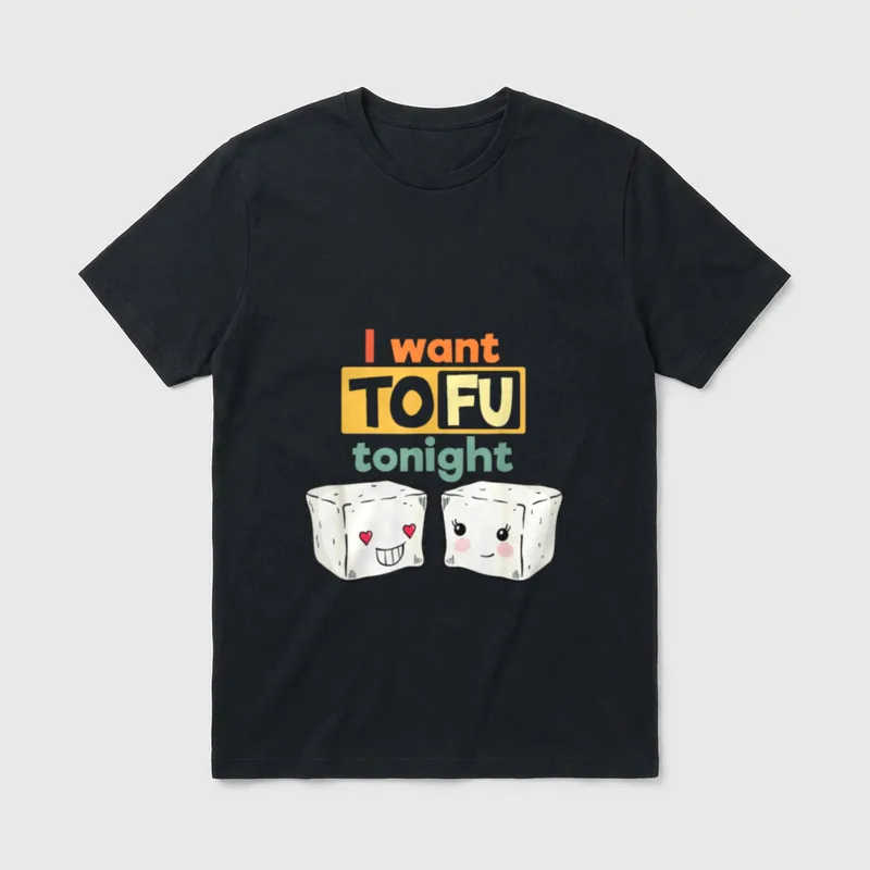 I Want Tofu Tonight Funny T-Shirt – I want TOFU tonight with two smiling tofu blocks – Classic T-Shirt in Black