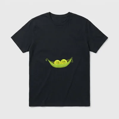 cute two peas T-Shirt – Two yellow smiley-face peas inside an open green pod – Classic T-Shirt in Black