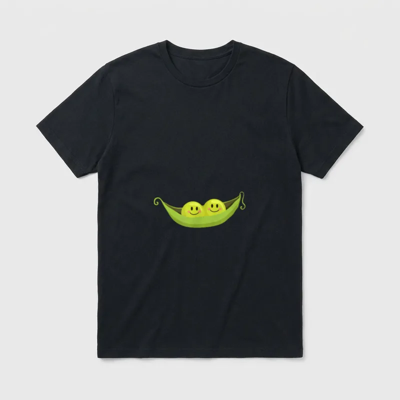 cute two peas T-Shirt – Two yellow smiley-face peas inside an open green pod – Classic T-Shirt in Black