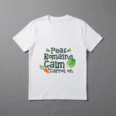 Peas Romaine Calm T-Shirt – Peas Romaine Calm text with pea pods, romaine, and carrot illustration – Classic T-Shirt in Black