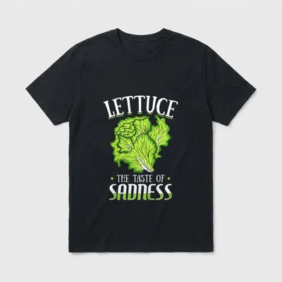 Lettuce The Taste T-Shirt – Green lettuce illustration with the pun Lettuce The Taste of Sadness – Classic T-Shirt in Black