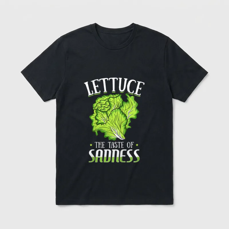 Lettuce The Taste T-Shirt – Green lettuce illustration with the pun Lettuce The Taste of Sadness – Classic T-Shirt in Black
