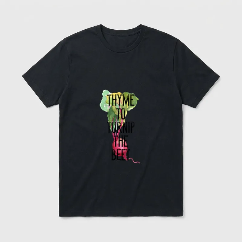 Beet Lovers Fruit vegetables T-Shirt – Watercolor beet with text Thyme to Turnip the Beet – Classic T-Shirt in Black