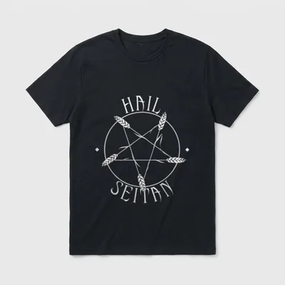 Hail Seitan Vegan Vegetarian T-Shirt – White pentagram made of wheat stalks with HAIL SEITAN text – Classic T-Shirt in Black