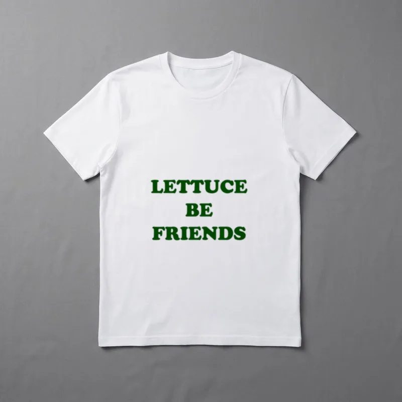Lettuce Be Friends Funny T-Shirt – Green text reading LETTUCE BE FRIENDS on a grey background – Classic T-Shirt in Black