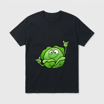 Funny Lettuce Lover Designs T-Shirt – Cartoon cabbage character making rock hand signs – Classic T-Shirt in Black