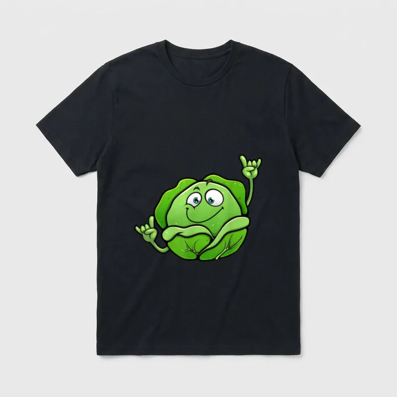 Funny Lettuce Lover Designs T-Shirt – Cartoon cabbage character making rock hand signs – Classic T-Shirt in Black