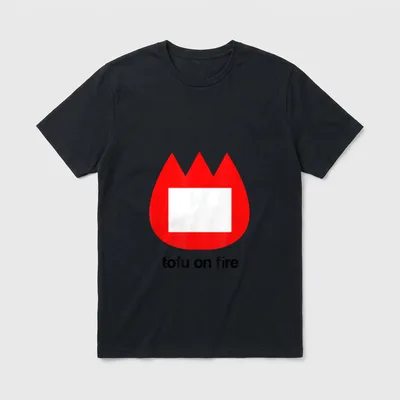Tofu on Fire Vegan Pun Shirts T-Shirt – White tofu block inside red flame with text tofu on fire – Classic T-Shirt in Black