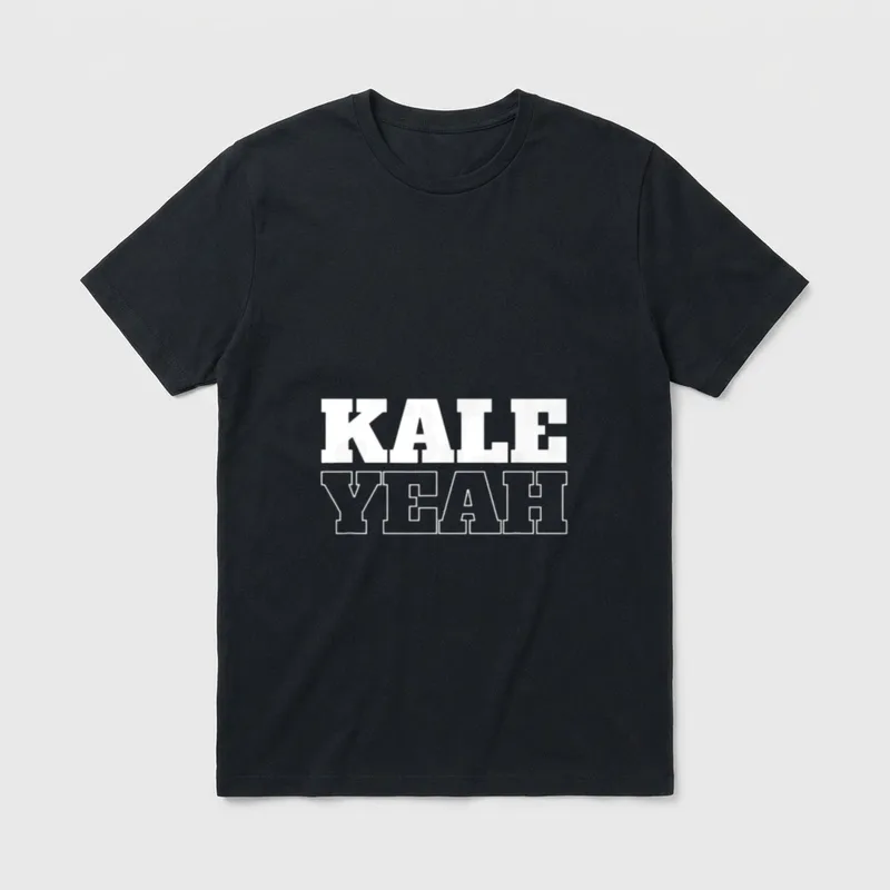 Kale Yeah Funny for Men T-Shirt – White block text reading KALE YEAH on a grey background – Classic T-Shirt in Black