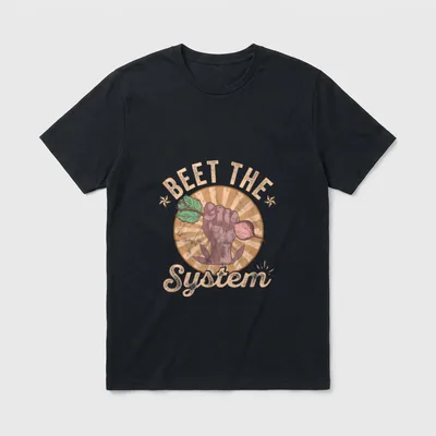 Beet the System Funny T-Shirt – Retro fist holding a beet with text Beet the System – Classic T-Shirt in Black