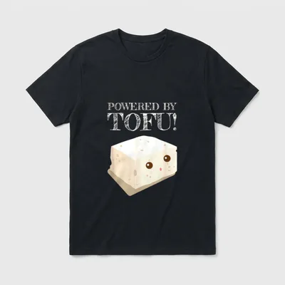 Powered By Tofu T-Shirt – Cute tofu block illustration with Powered By Tofu text – Classic T-Shirt in Black