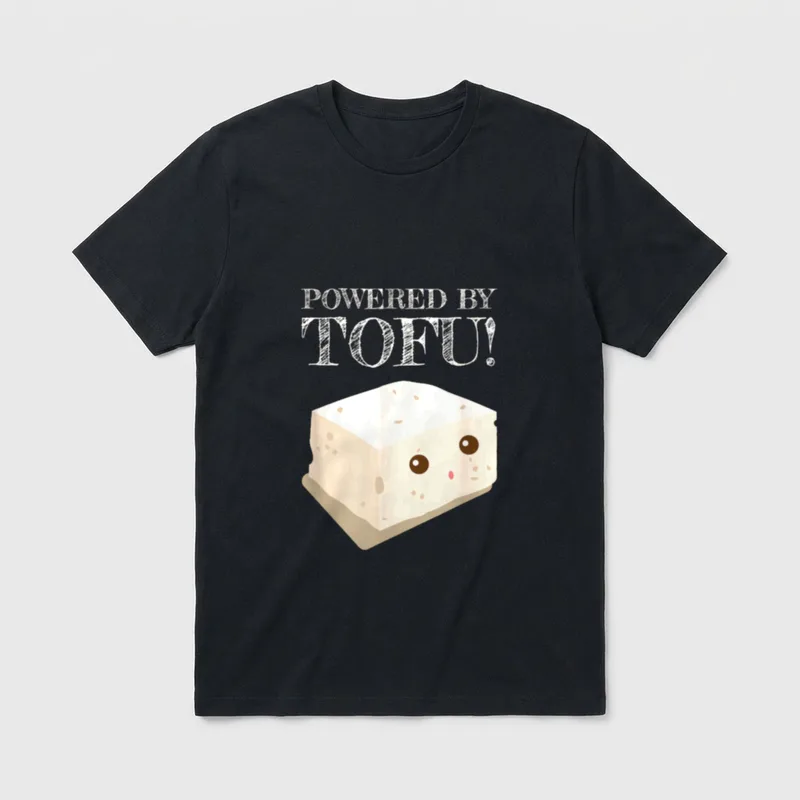 Powered By Tofu T-Shirt – Cute tofu block illustration with Powered By Tofu text – Classic T-Shirt in Black